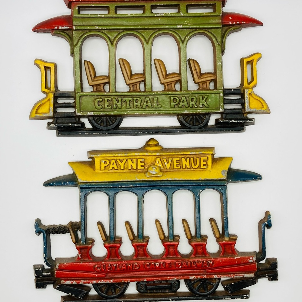 Vintage 1970 Sexton Trolley Cars Cast Iron Wall Decor (set of 3) Central Park/Pa